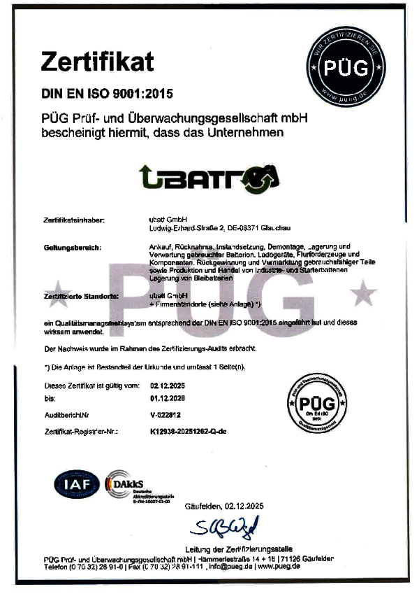 Zertifikat ISO 9001 Zertifikat ISO 9001