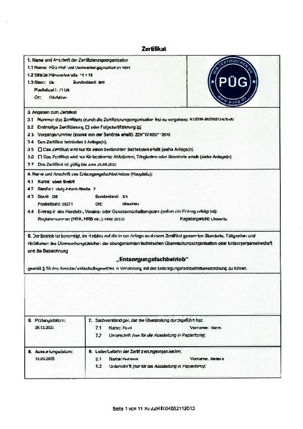 Zertifikat Efb