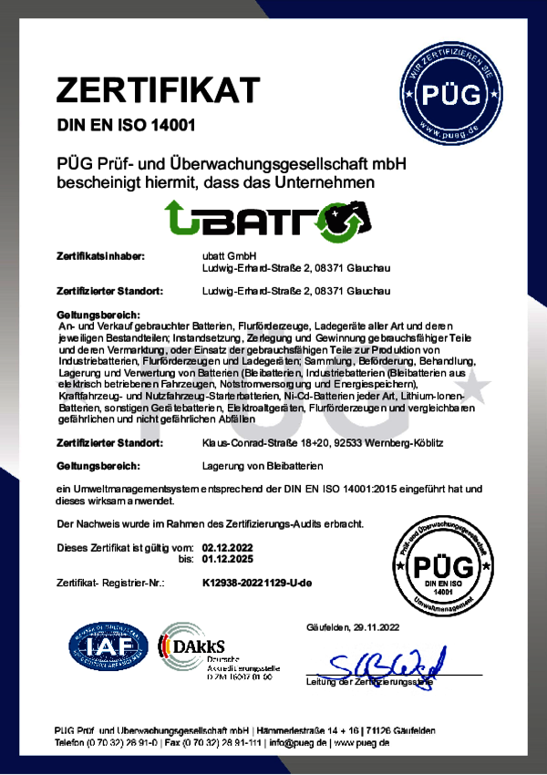 Zertifikat ISO 14001